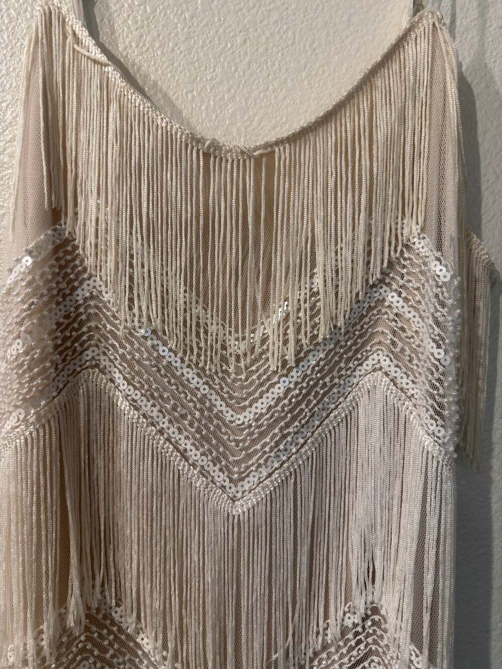 Lulu's Sequin Fringe Short Bodycon Dress Cream Ligth Beige Color Size M NWT